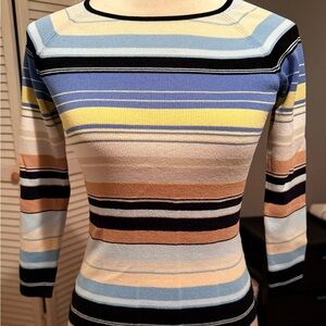 The Limited Striped Boatneck Top in Light Blue, Yellow, Tan & Black